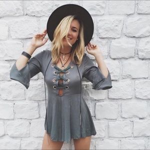 LF Green Lace Up Romper
